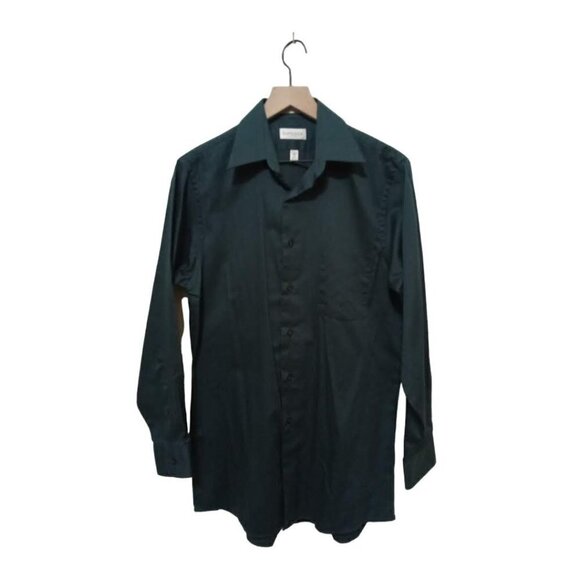 Van Heusen Deep Teal Lux Sateen Button Down Dress Shirt Sz M 15 (32/33) - Picture 1 of 6